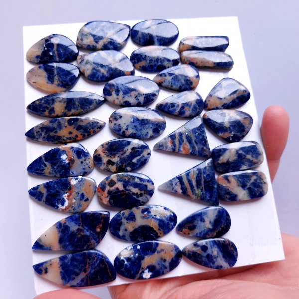 15 Pair 335Cts Natural Sodalite Cabochon Pair Loose Gemstone For Jewelry Wholesale Lot Size 35x12 24x13mm