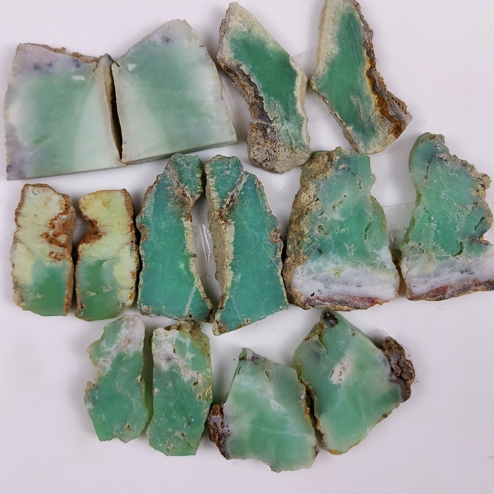 7Pair 526Cts  Natural Green Chrysoprase Slice Rough Unpolished Handmade Gemstone Slab For Cabochon Pair Lot 39x29 32x13mm#G-432