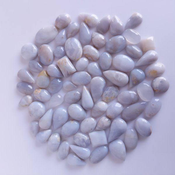 70 Pcs.1094 Cts Natural Blue Chalcedony Cabochon Loose Gemstone For Jewelry Wholesale Lot Size 29x20 18x12 mm
