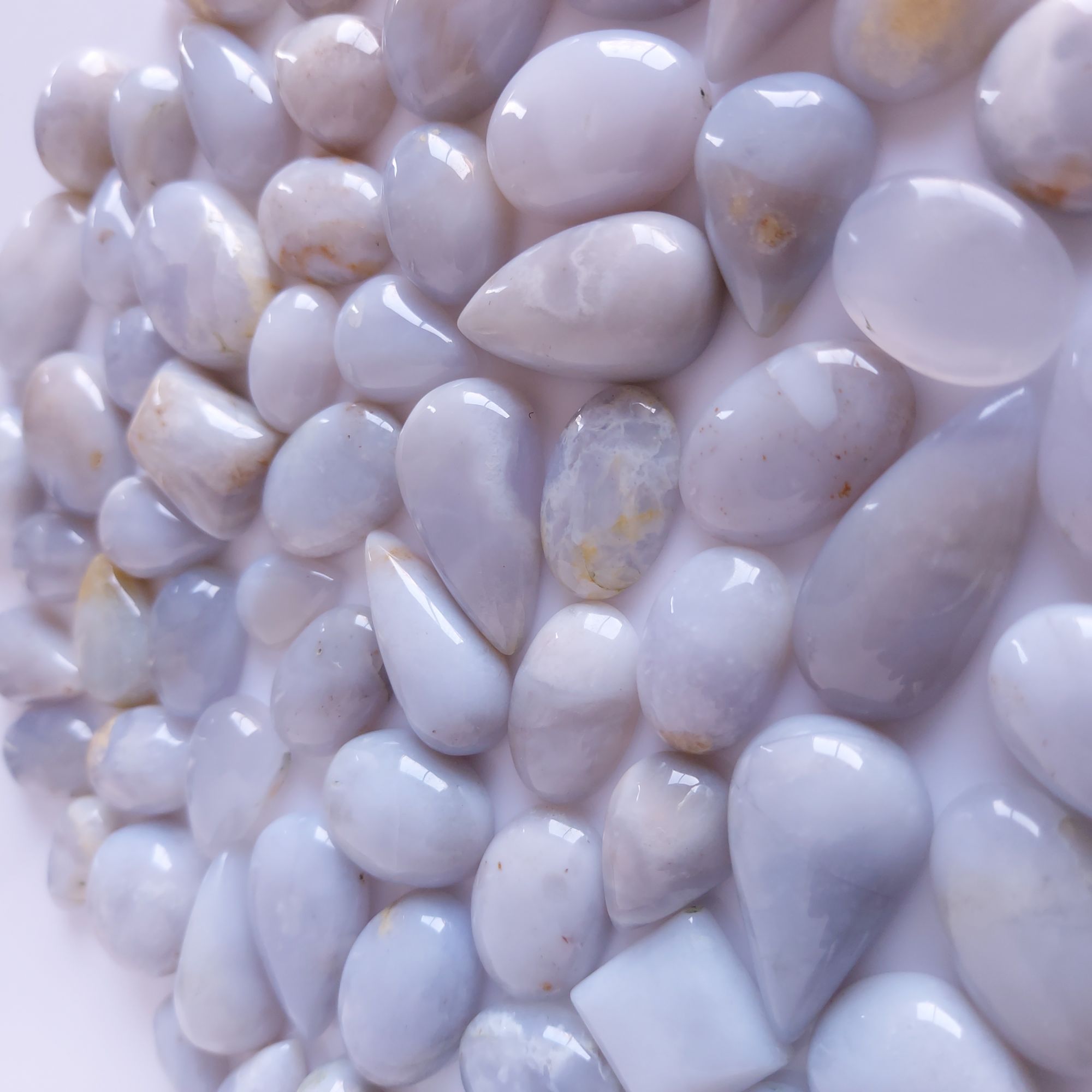 70 Pcs.1094 Cts Natural Blue Chalcedony Cabochon Loose Gemstone For Jewelry Wholesale Lot Size 29x20 18x12 mm