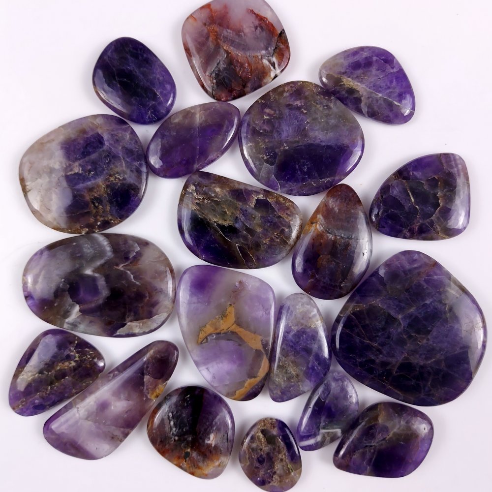 19Pcs 1029Cts  Natural Purple Amethyst Tumble Palm Crystal Stone Briolette Amethyst Pocket Stone Crown Chakra Reiki Crystal 41x41  25x21 mm#G-434