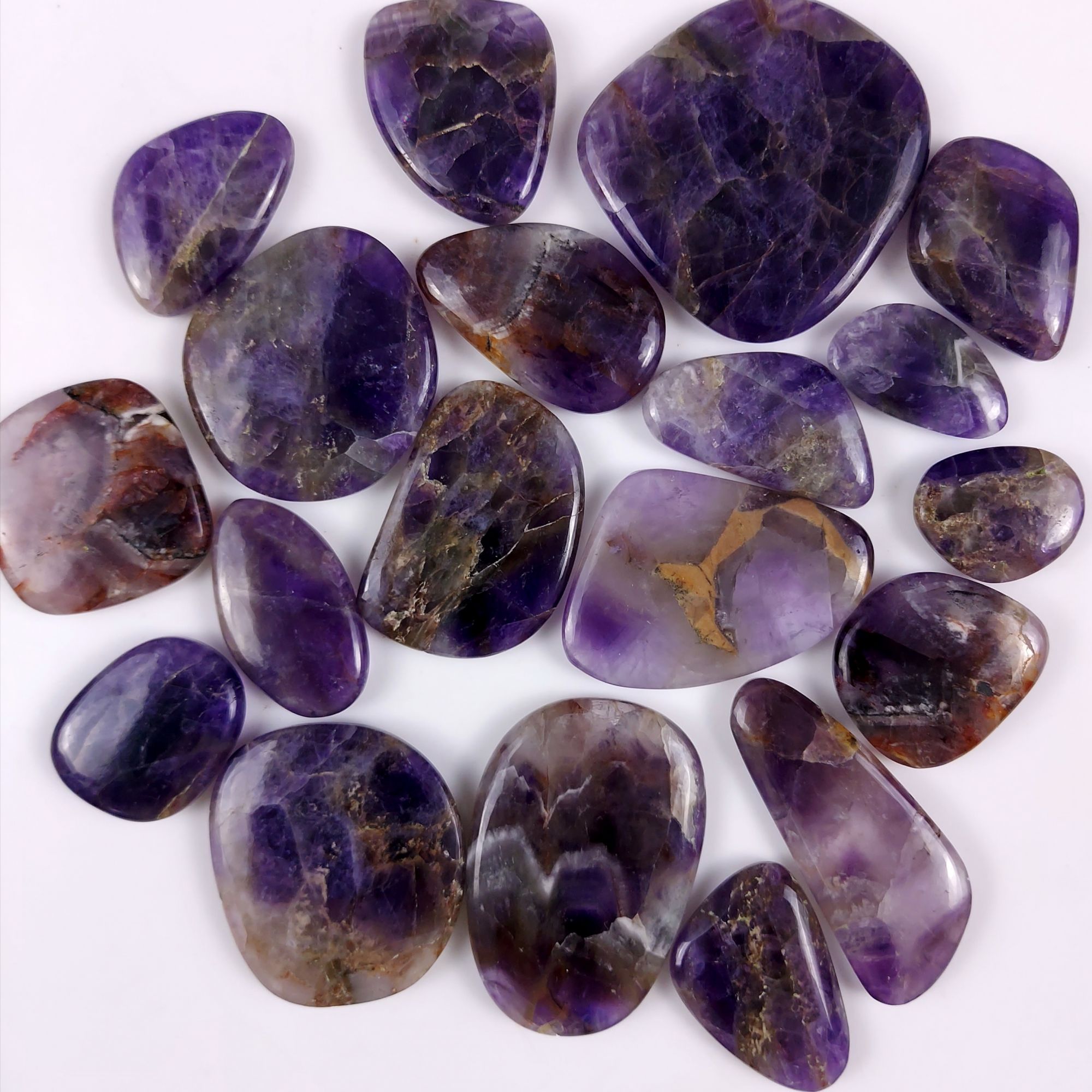 19Pcs 1029Cts  Natural Purple Amethyst Tumble Palm Crystal Stone Briolette Amethyst Pocket Stone Crown Chakra Reiki Crystal 41x41  25x21 mm#G-434