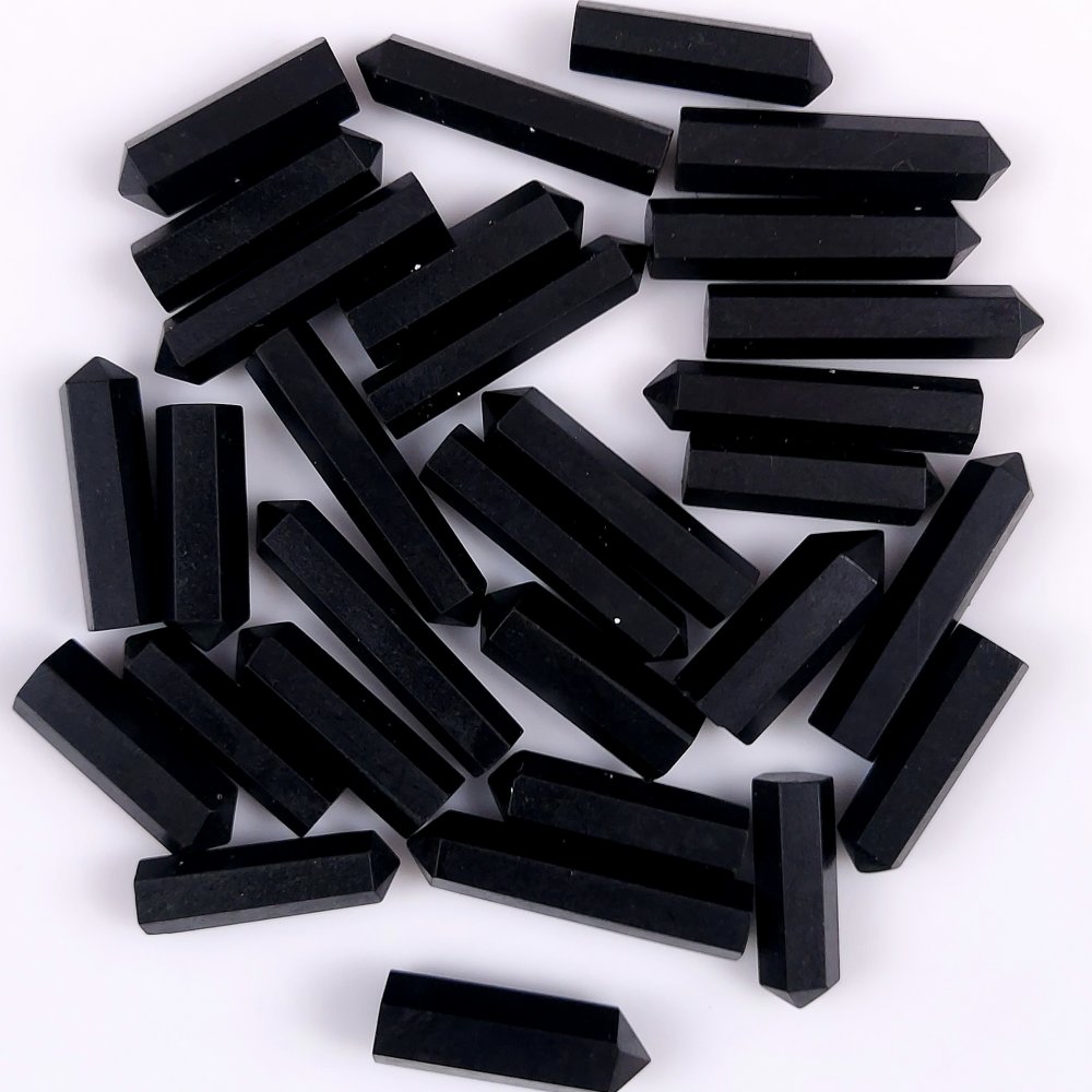 30Pcs 532Cts  Natural Black Tourmaline Pencil Black Tower Stone Pointed Pencil Stone Tower Cabochon Gemstone 32x5 22x5mm#G-437