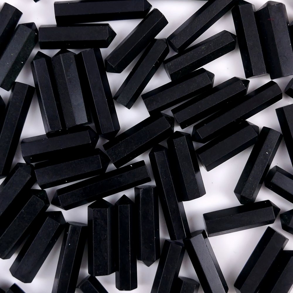 59Pcs 1041Cts  Natural Black Tourmaline Pencil Black Tower Stone Pointed Pencil Stone Tower Cabochon Gemstone 35x5 19x5mm#G-438