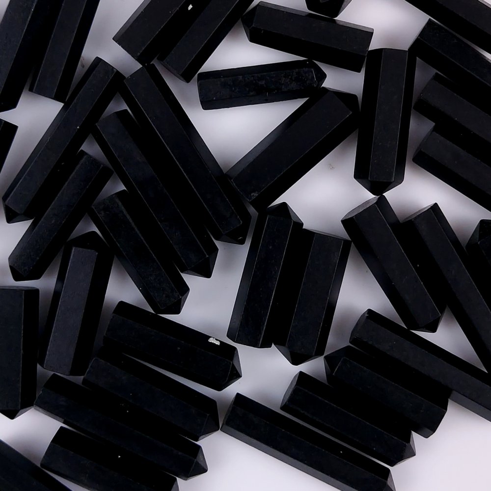 40Pcs 712Cts  Natural Black Tourmaline Pencil Black Tower Stone Pointed Pencil Stone Tower Cabochon Gemstone 31x5 20x5mm#G-439