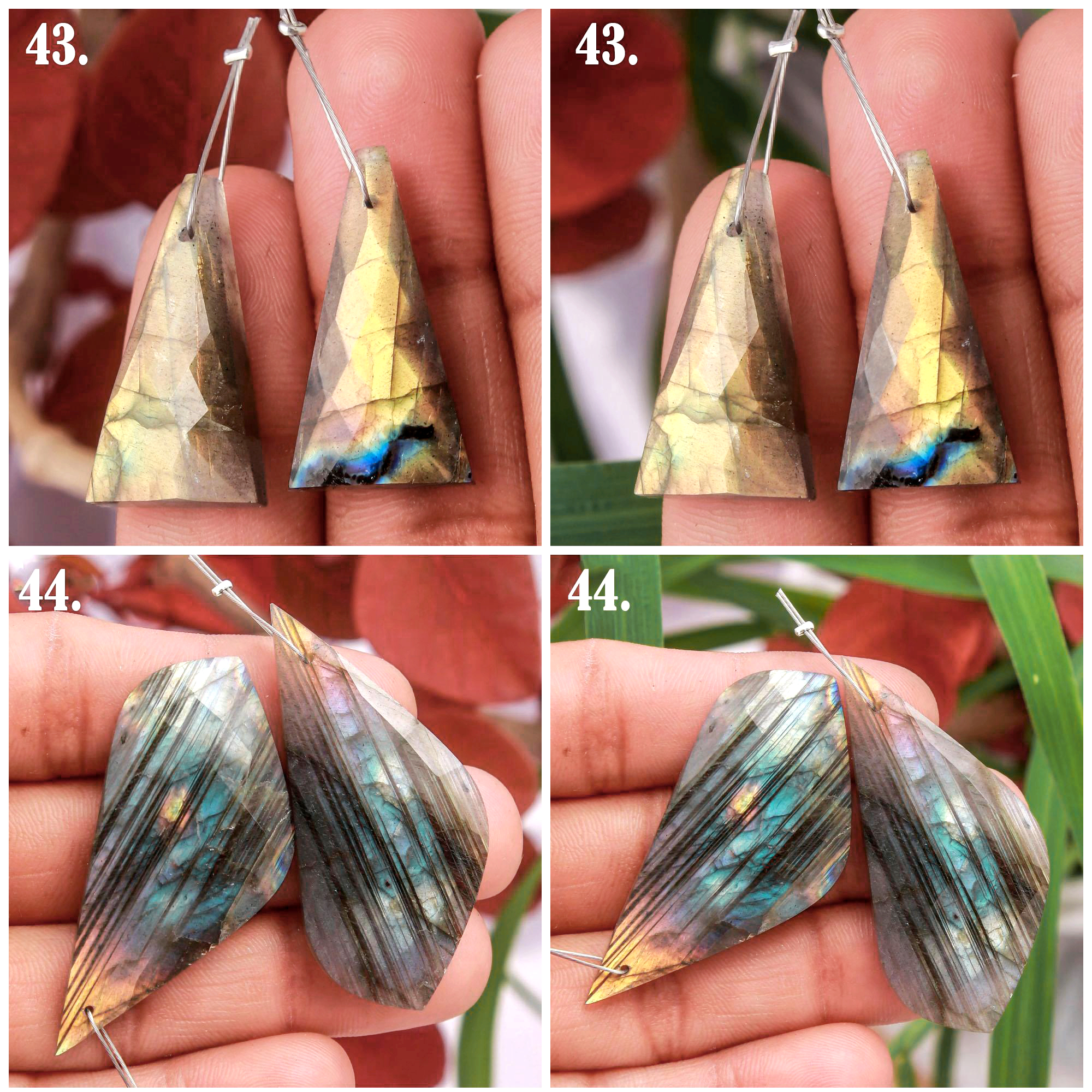 Natural Faceted Labradorite  Front To Back Drilled Earring Pair Loose Gemstone