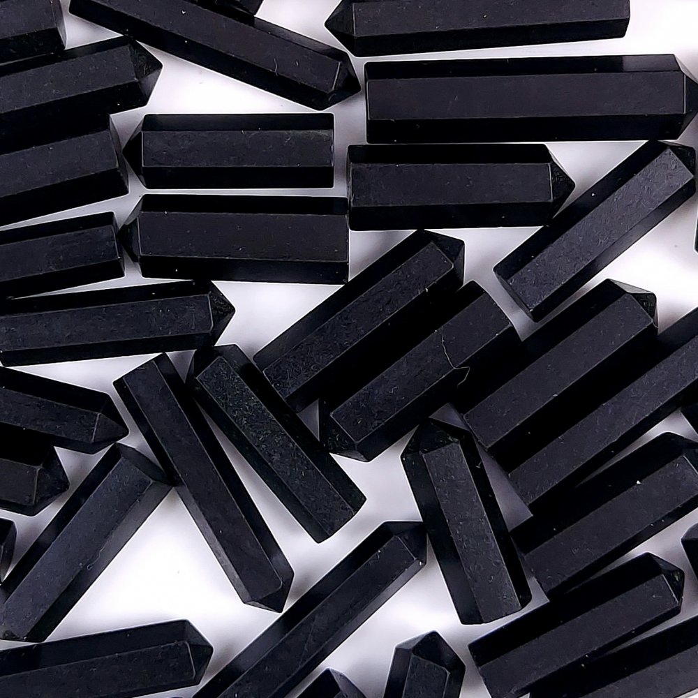 47Pcs 809Cts  Natural Black Tourmaline Pencil Black Tower Stone Pointed Pencil Stone Tower Cabochon Gemstone 35x6 23x4mm#G-440