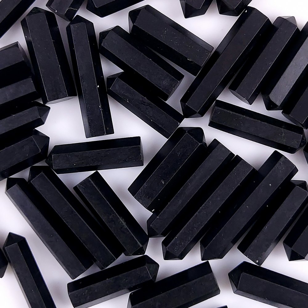 40Pcs 720Cts  Natural Black Tourmaline Pencil Black Tower Stone Pointed Pencil Stone Tower Cabochon Gemstone 30x5 20x5mm#G-441