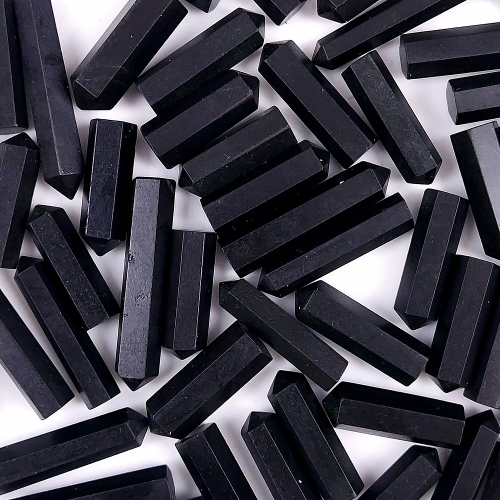 50Pcs 860Cts  Natural Black Tourmaline Pencil Black Tower Stone Pointed Pencil Stone Tower Cabochon Gemstone 31x5 2x6 mm#G-442