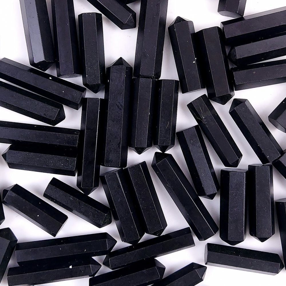 50Pcs 883Cts  Natural Black Tourmaline Pencil Black Tower Stone Pointed Pencil Stone Tower Cabochon Gemstone 30x5 23x6mm#G-444