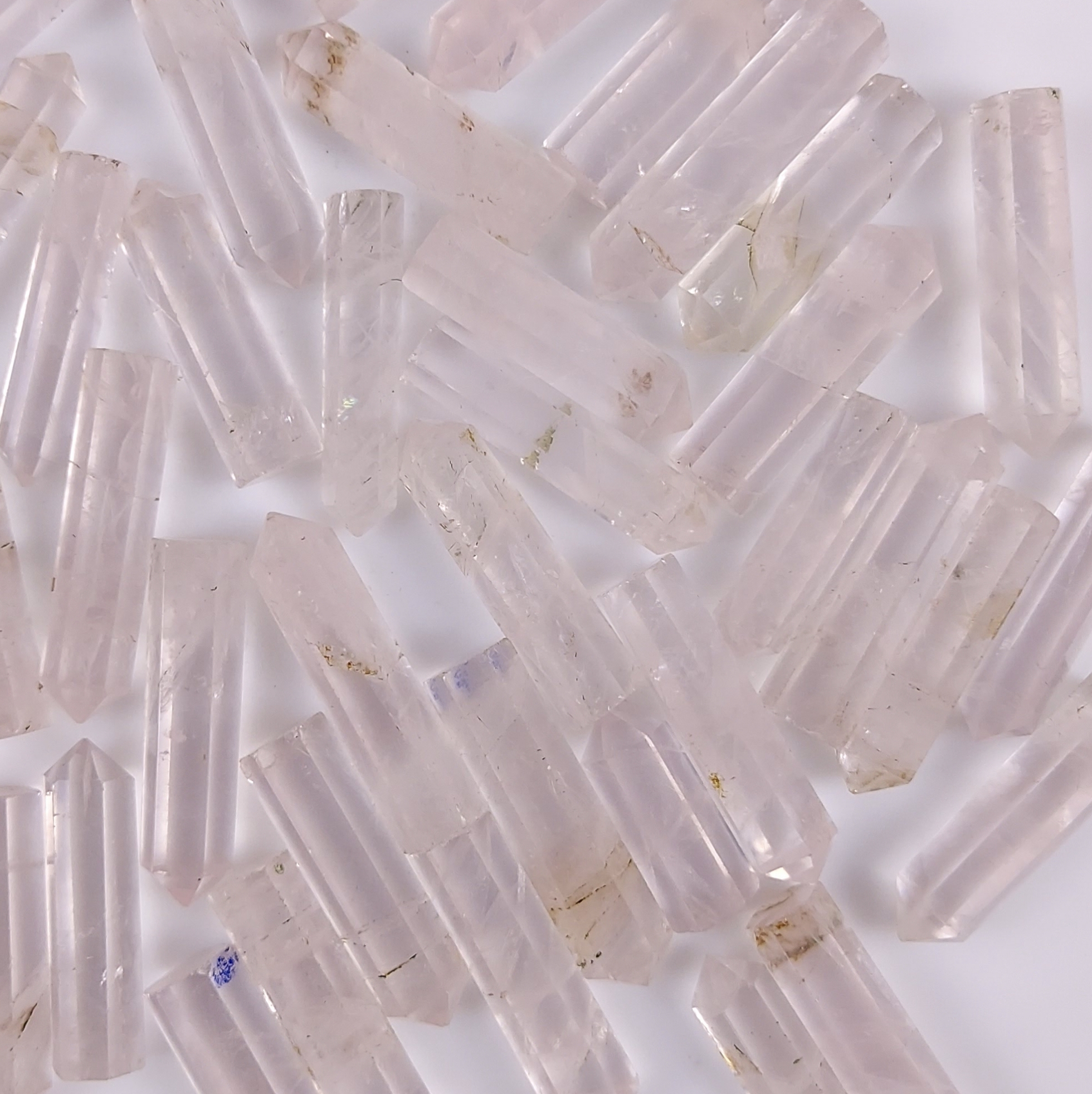 42Pcs 1001Cts  Natural Pink Rose Quartz Points Healing Crystals Pencil Gemstone Towers Rose Quartz Crystal Points Cabochon Gemstone Lot 48x5 20x5mmG-447