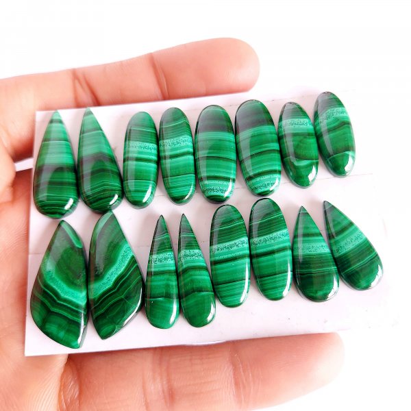 211.Cts 8 pair Natural Smooth Malachite Matched Earring Pair Mix Loose Briolette Gemstone Cabochon Pair Lot Size 28x12 21x8mm