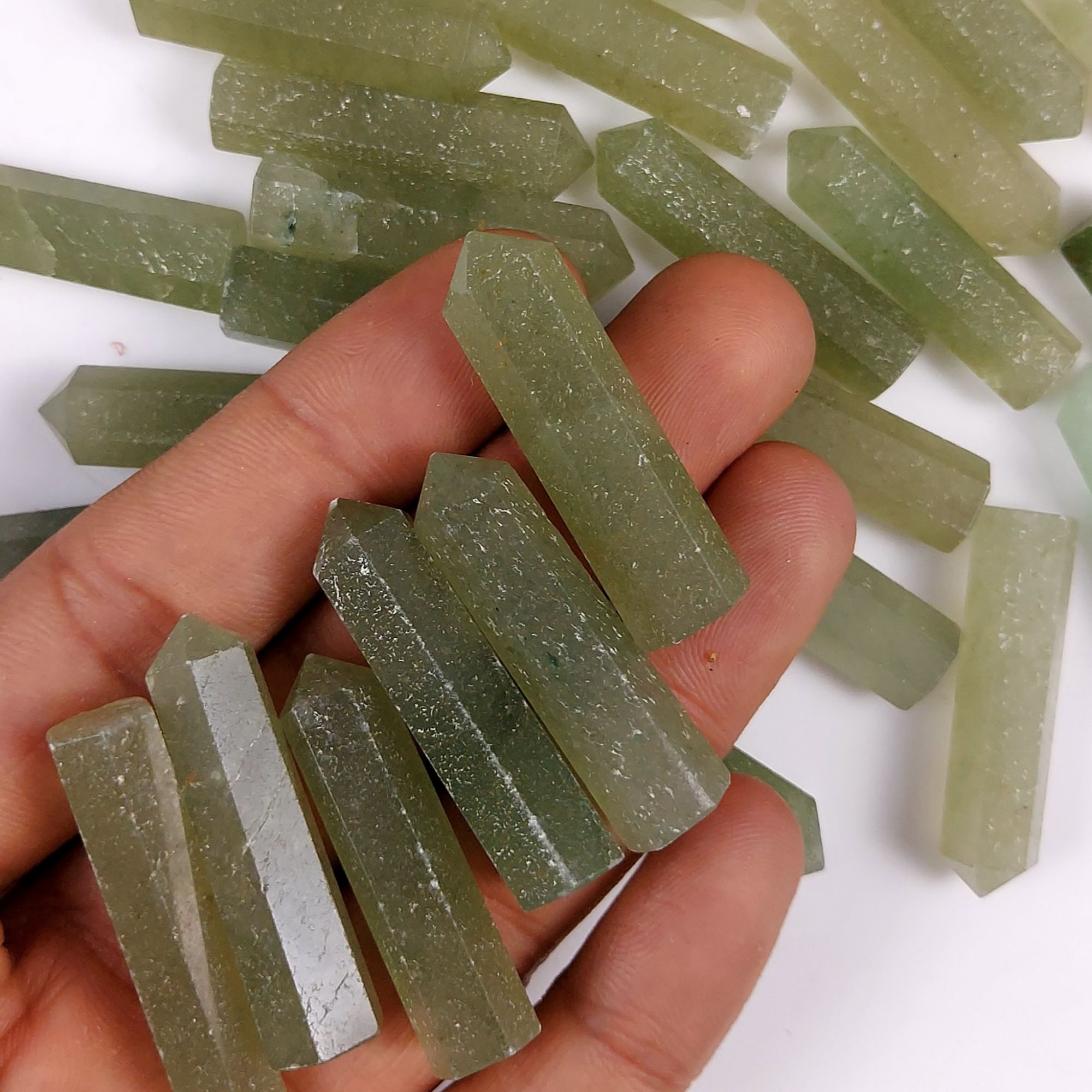 30Pcs 841Cts  Natural Green Aventurine Points Healing Crystals Pencil Gemstone Towers Aventurine Crystal Points Cabochon Gemstone Lot 39x7 32x5mmG-449