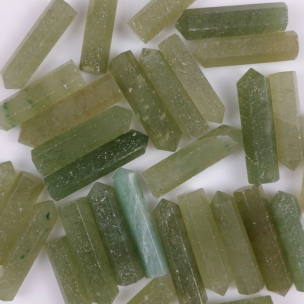 30Pcs 836Cts  Natural Green Aventurine Points Healing Crystals Pencil Gemstone Towers Aventurine Crystal Points Cabochon Gemstone Lot 34x6 30x5mm#G-450