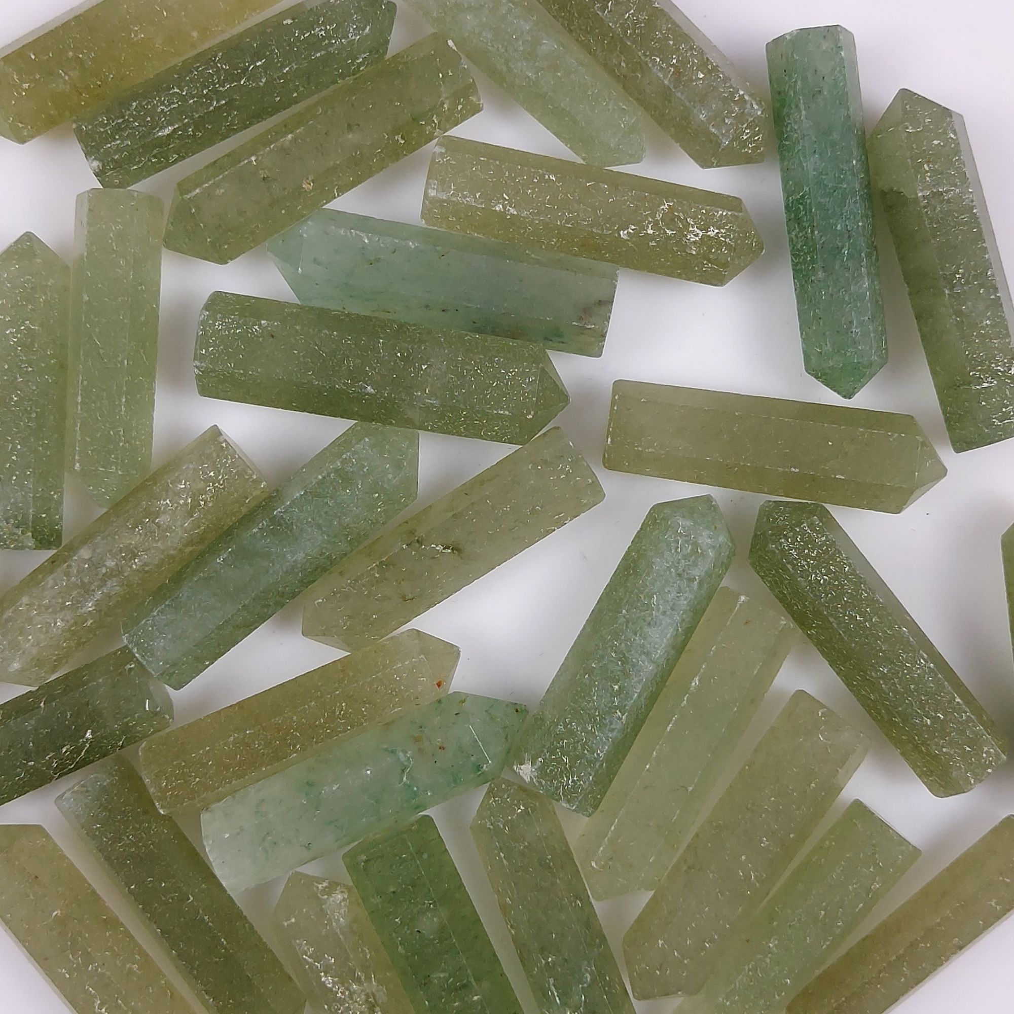 34Pcs 921Cts  Natural Green Aventurine Points Healing Crystals Pencil Gemstone Towers Aventurine Crystal Points Cabochon Gemstone Lot 33x7 31x5 mmG-452