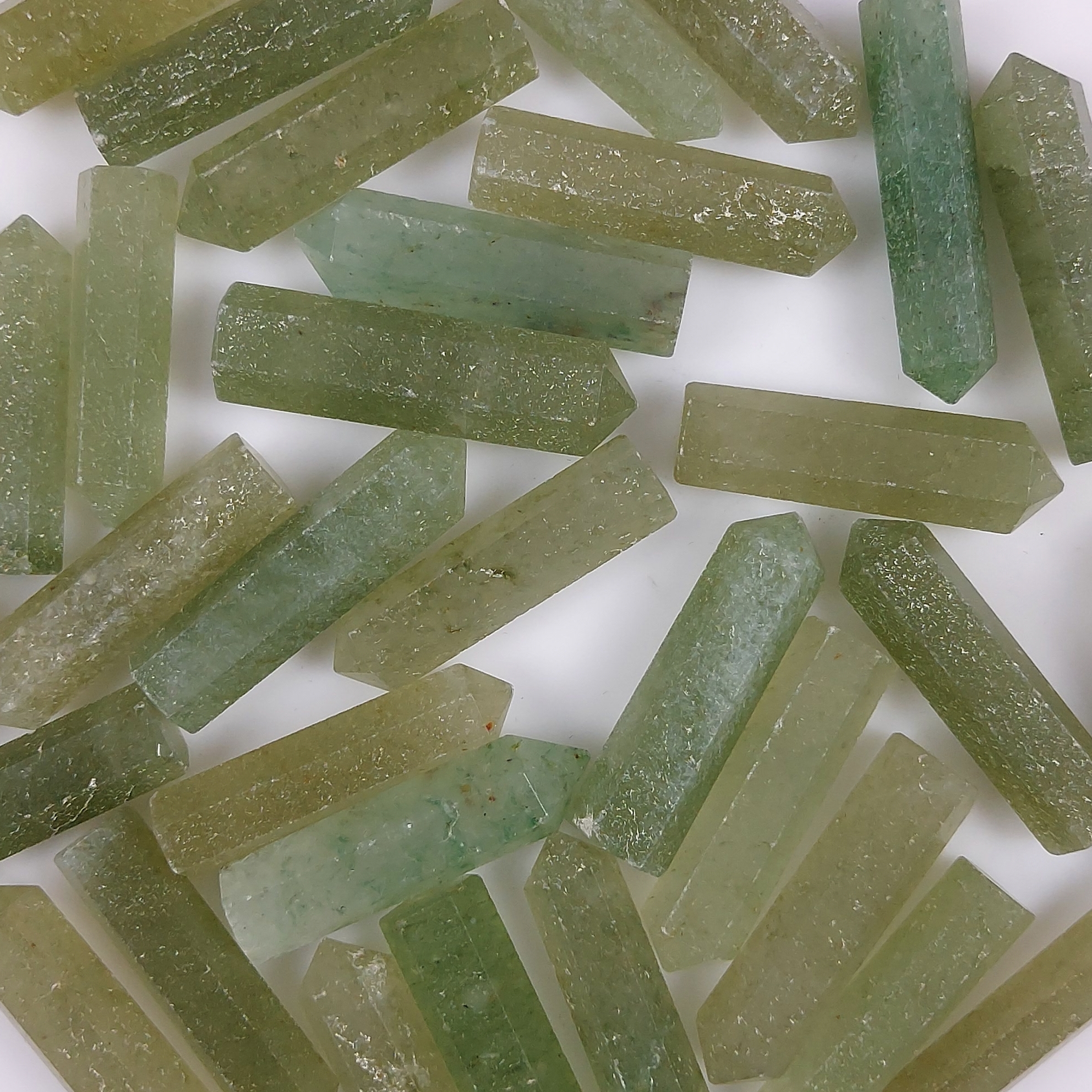 34Pcs 921Cts  Natural Green Aventurine Points Healing Crystals Pencil Gemstone Towers Aventurine Crystal Points Cabochon Gemstone Lot 33x7 31x5 mmG-452