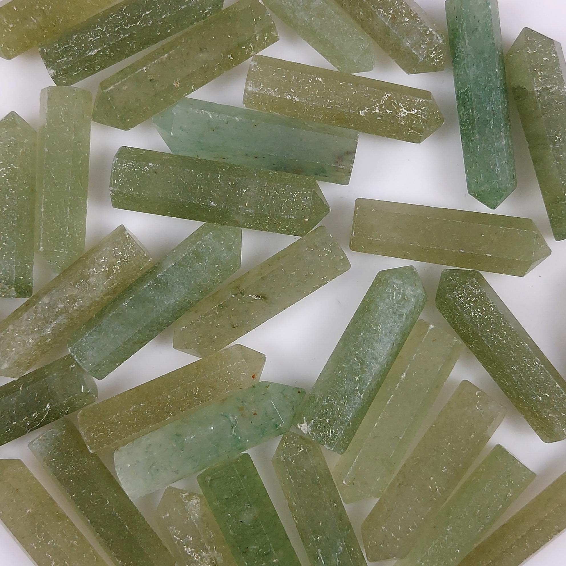 34Pcs 921Cts  Natural Green Aventurine Points Healing Crystals Pencil Gemstone Towers Aventurine Crystal Points Cabochon Gemstone Lot 33x7 31x5 mm#G-452