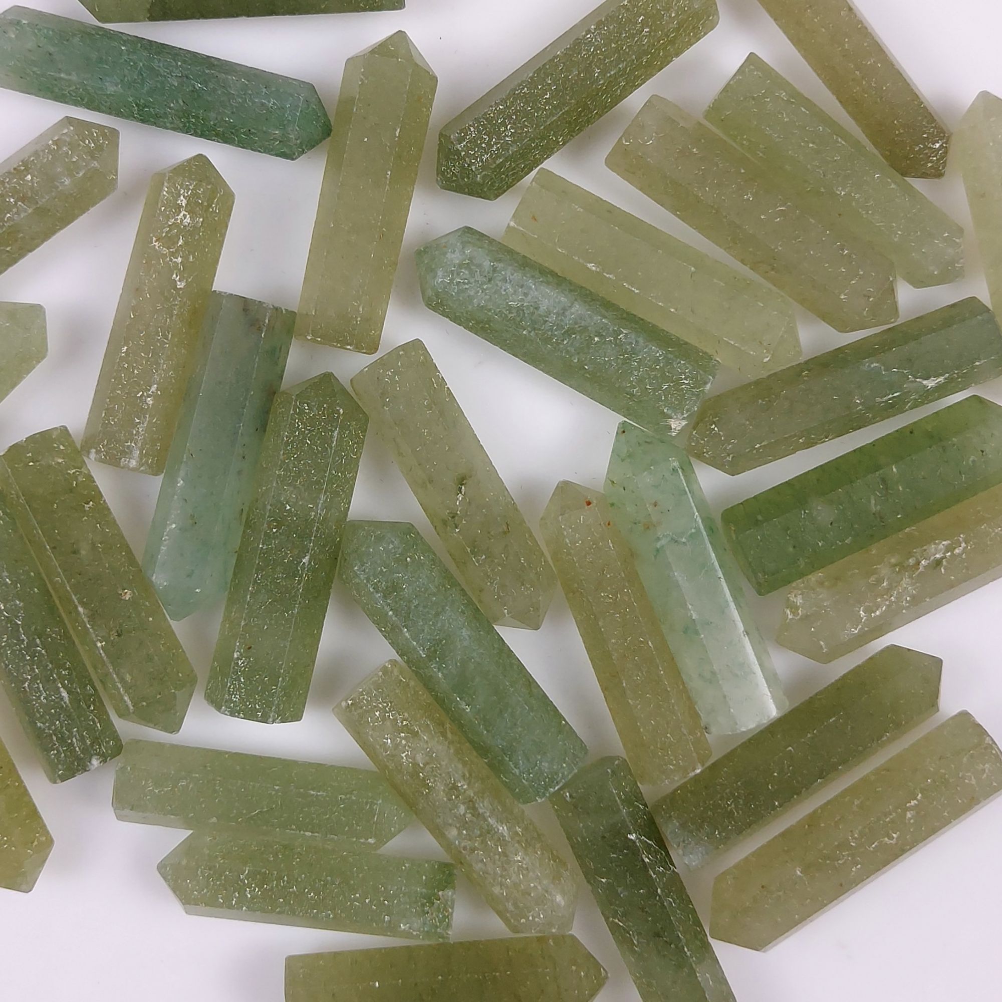 34Pcs 921Cts  Natural Green Aventurine Points Healing Crystals Pencil Gemstone Towers Aventurine Crystal Points Cabochon Gemstone Lot 33x7 31x5 mmG-452