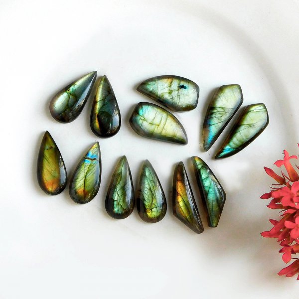 182.Cts 6pair Natural Smooth Labradorite Matched Earring Pair Mix Loose Gemstone Cabochon Pair Lot Size 34x12 27x14mm