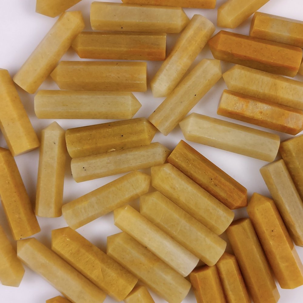 42Pcs 1227Cts  Natural Yellow Jasper Points Healing Crystals Pencil Gemstone Towers Jasper Crystal Points Cabochon Gemstone Lot 37x7 30x6mm#G-454