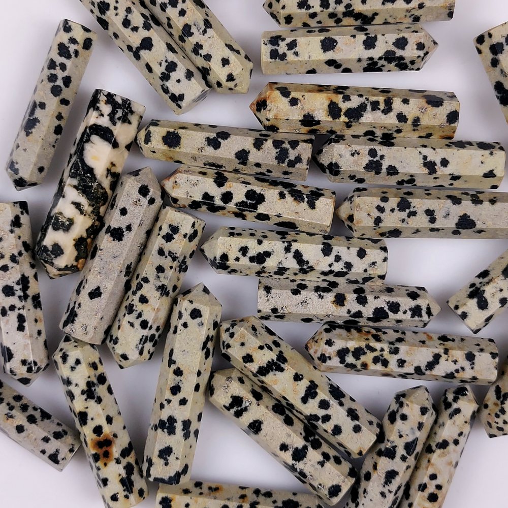 30Pcs 687Cts  Natural Dalmation Jasper Points Healing Crystals Pencil Gemstone Towers Jasper Crystal Points Cabochon Gemstone Lot 35x7 32x5 mm#G-456