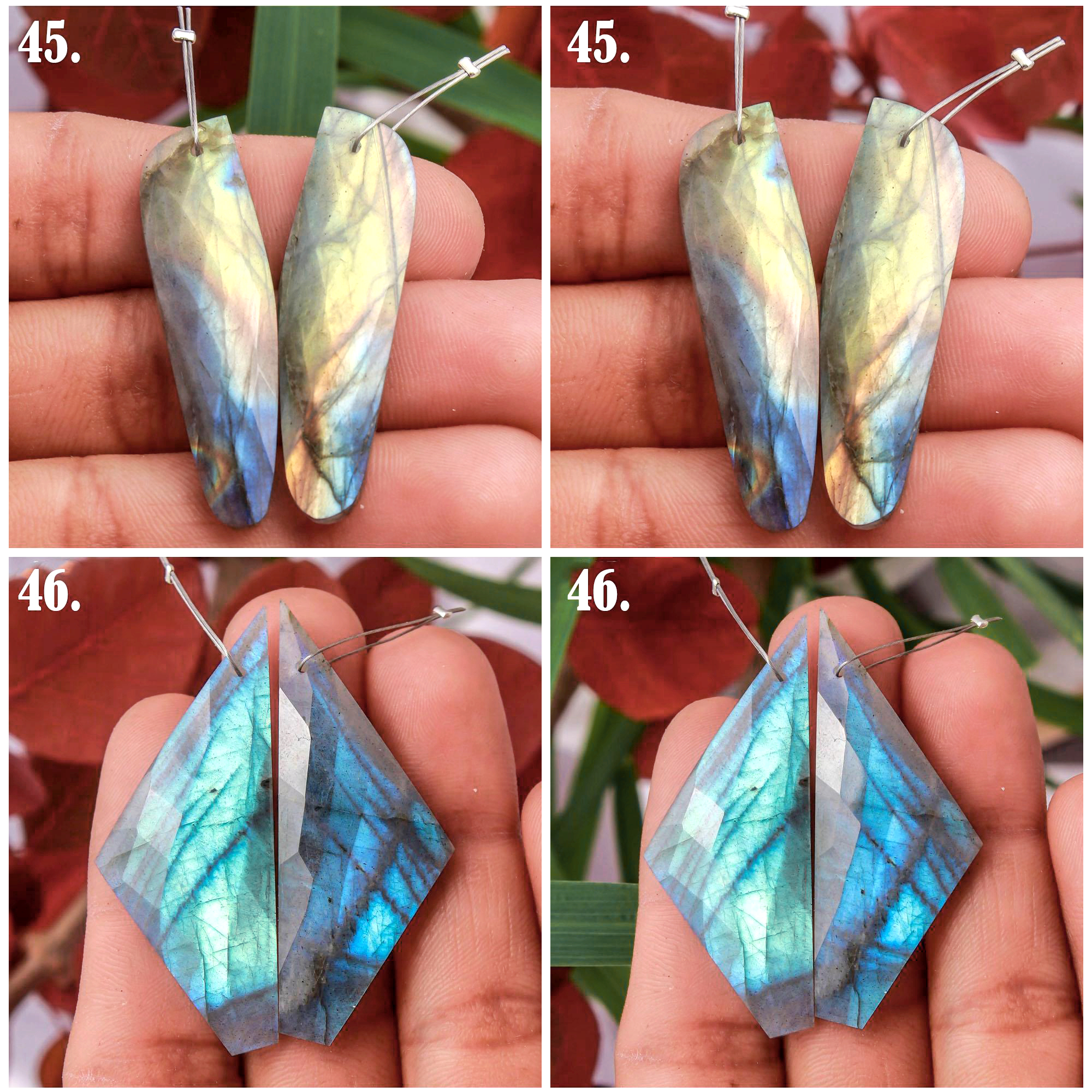 Natural Faceted Labradorite  Front To Back Drilled Earring Pair Loose Gemstone