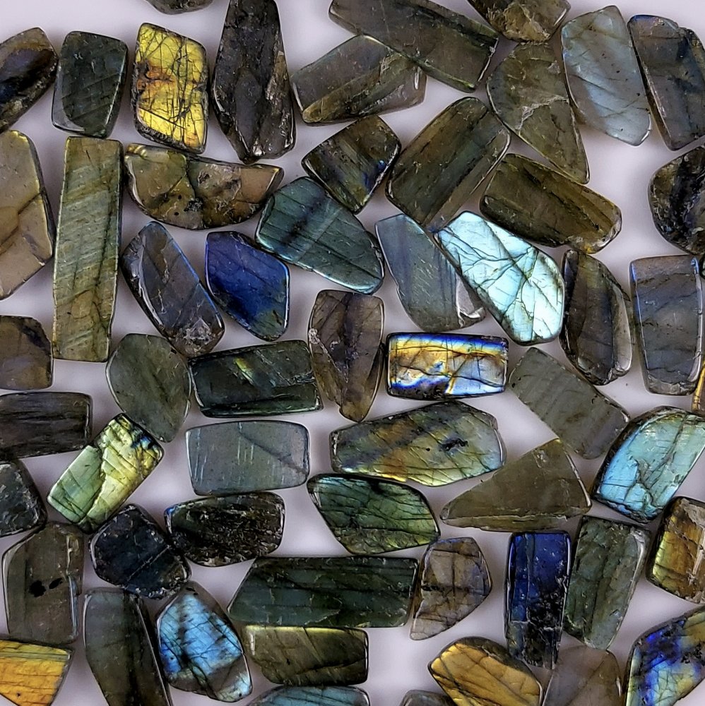 63Pcs 1075Cts  Natural Labradorite Multi Fire Tumbled Drum Polish Undrilled Beads Cabochon Gemstone Lot  33x8 15x8mm#G-460