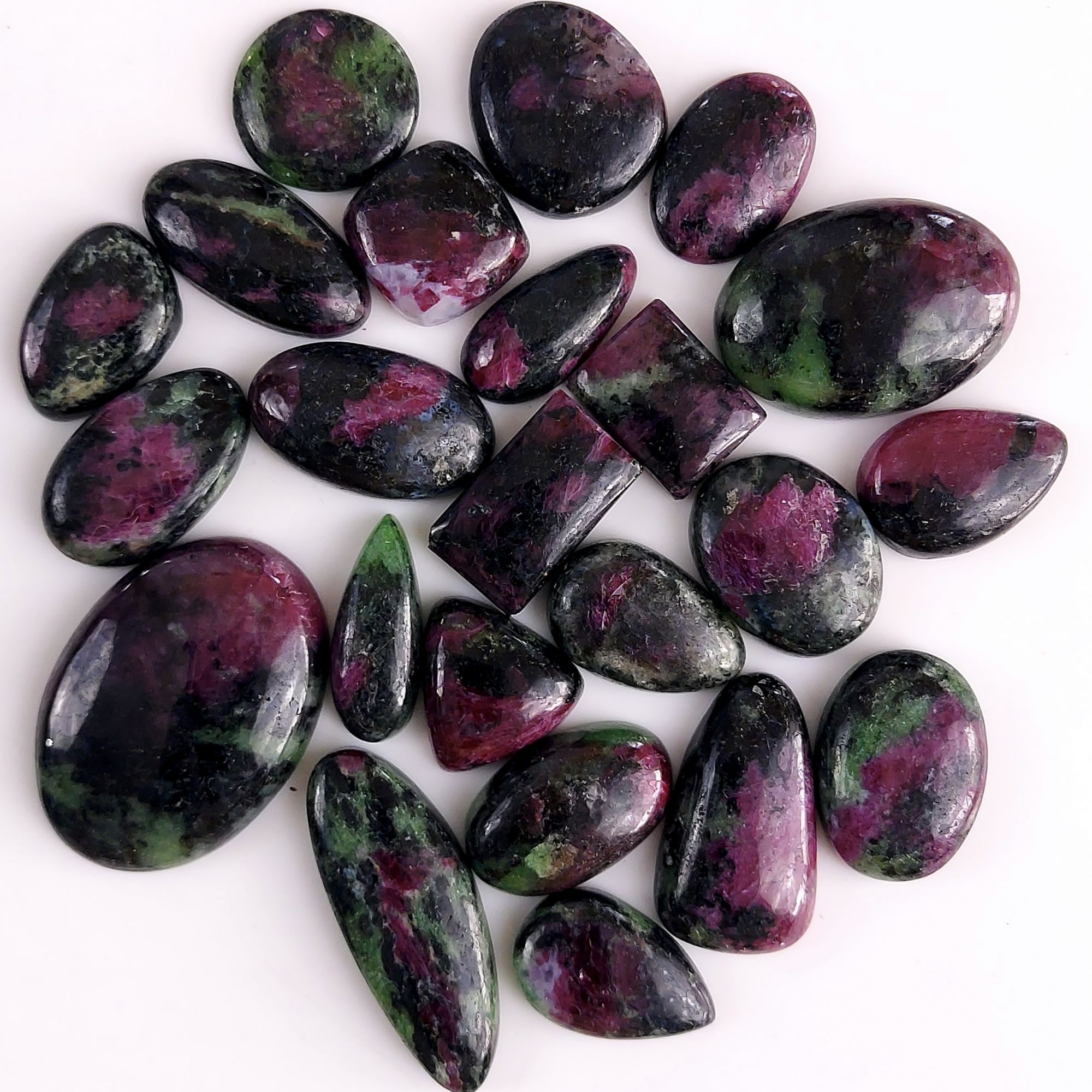 23Pcs 490Cts Natural Ruby in Zoisite Cabochon Loose Gemstone Back unpolished  30x22 11x10mm#472