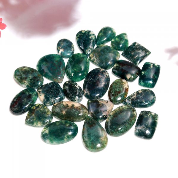 24 Pc 178 Cts Natural Green Moss Agate Mix Loose gemstone cabochon Wholesale lot polished both side Size 20x12 12x8mm