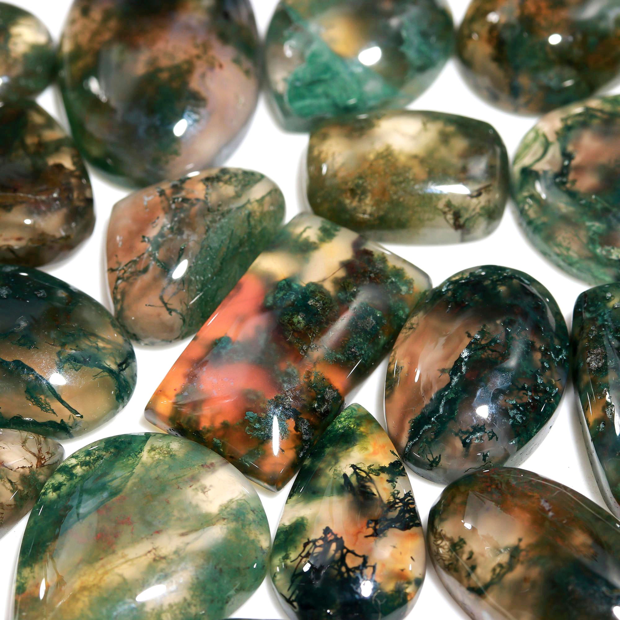 18 Pc 169 Cts Natural Green Moss Agate Mix Loose gemstone cabochon Wholesale lot polished both side Size 20x12 8x8mm