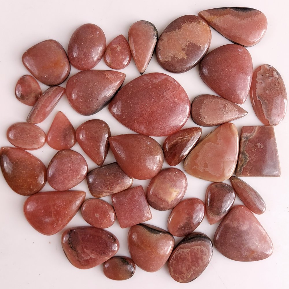 34Pcs 1400Cts Natural Rhodochrosite Cabochon Loose Gemstone Lot Both Side Polished 42x23 15x10mm#476