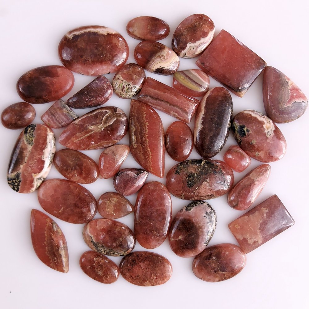 35Pcs 1004Cts Natural Rhodochrosite Cabochon Loose Gemstone Lot Both Side Polished 39x15 15x10mm#477