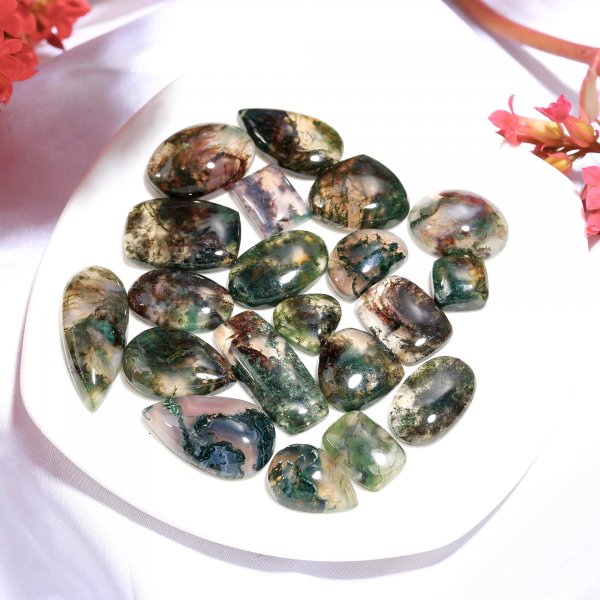 20 Pc 179 Cts Natural Green Moss Agate Mix Loose gemstone cabochon Wholesale lot polished both side Size 21x11 7x7mm
