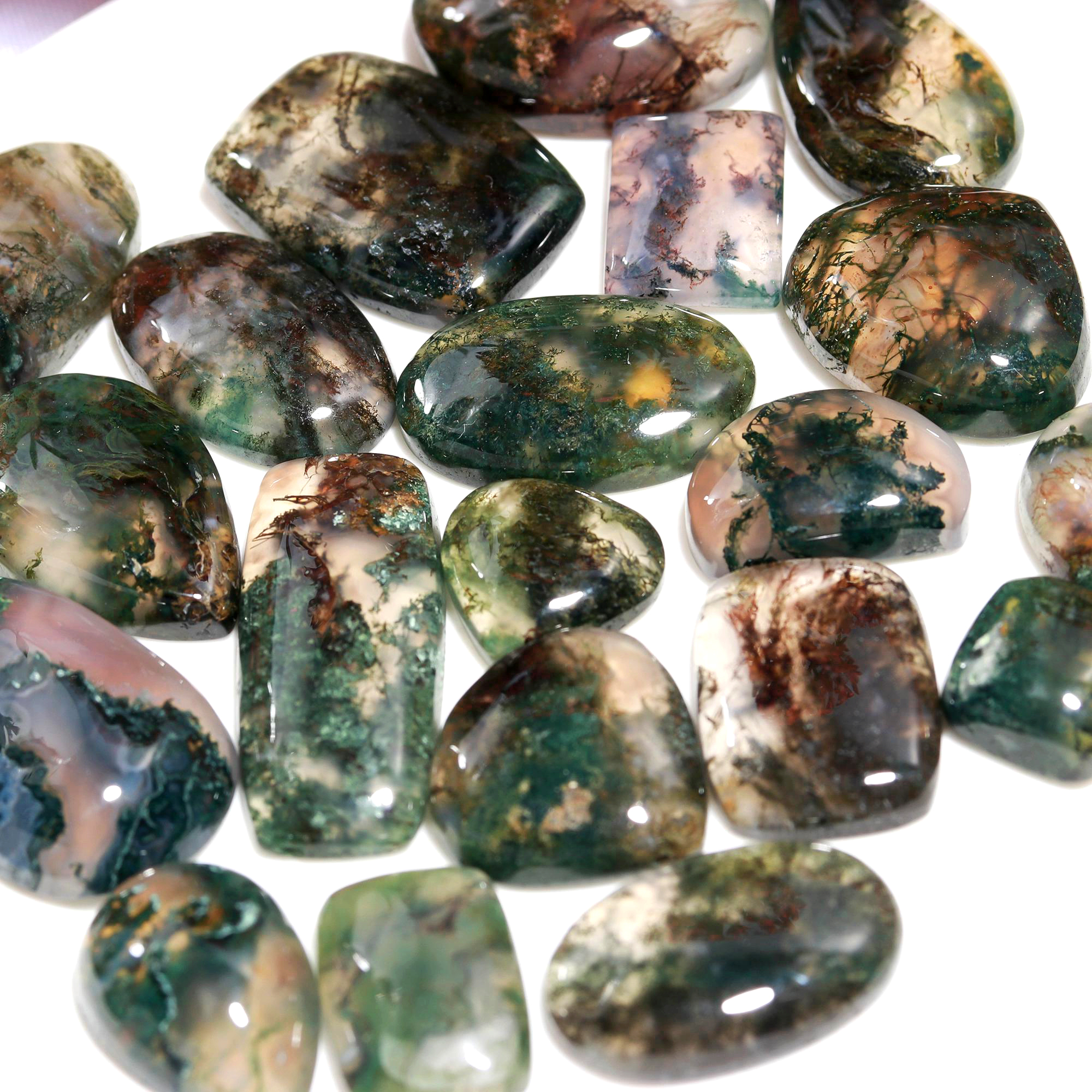 20 Pc 179 Cts Natural Green Moss Agate Mix Loose gemstone cabochon Wholesale lot polished both side Size 21x11 7x7mm