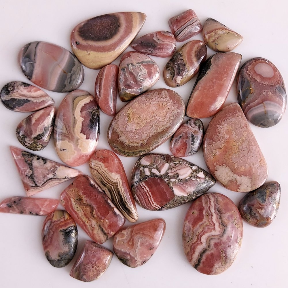 27Pcs 769Cts Natural Rhodochrosite Cabochon Loose Gemstone Lot Both Side Polished 35x20 10x9 mm#478