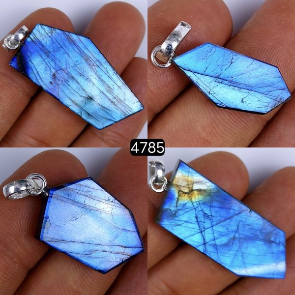 4Pcs 115Cts Natural Labradorite Slice Pendant Free Form Single Loop Connector Pendant Blue Ffire Labradorite  35x18 21x9mm#4785