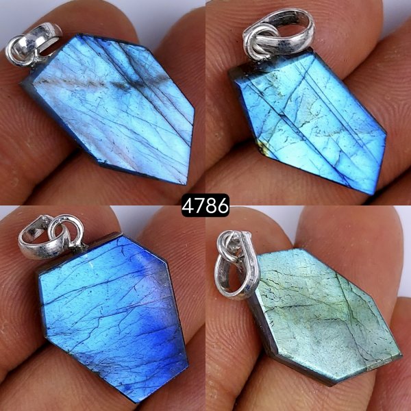 4Pcs 77Cts Natural Labradorite Slice Pendant Free Form Single Loop Connector Pendant Blue Ffire Labradorite  20x16 15x11mm#4786