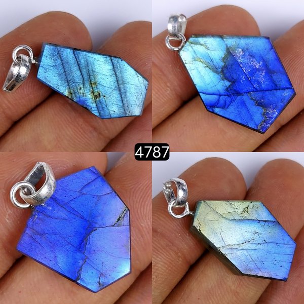 4Pcs 82Cts Natural Labradorite Slice Pendant Free Form Single Loop Connector Pendant Blue Ffire Labradorite  24x18 18x16mm#4787