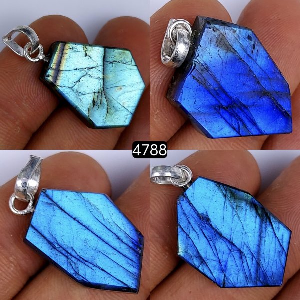 4Pcs 90Cts Natural Labradorite Slice Pendant Free Form Single Loop Connector Pendant Blue Ffire Labradorite  25x16 20x16mm#4788