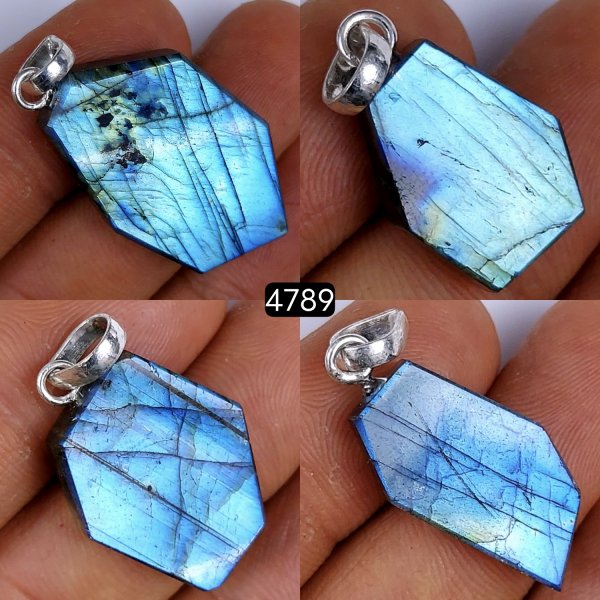 4Pcs 93Cts Natural Labradorite Slice Pendant Free Form Single Loop Connector Pendant Blue Ffire Labradorite  28x18 17x13mm#4789