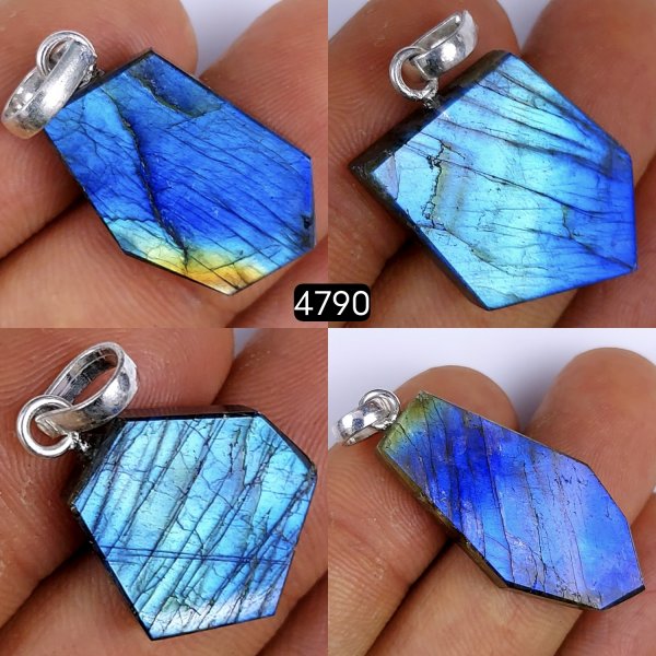 4Pcs 85Cts Natural Labradorite Slice Pendant Free Form Single Loop Connector Pendant Blue Ffire Labradorite  30x14 17x17mm#4790