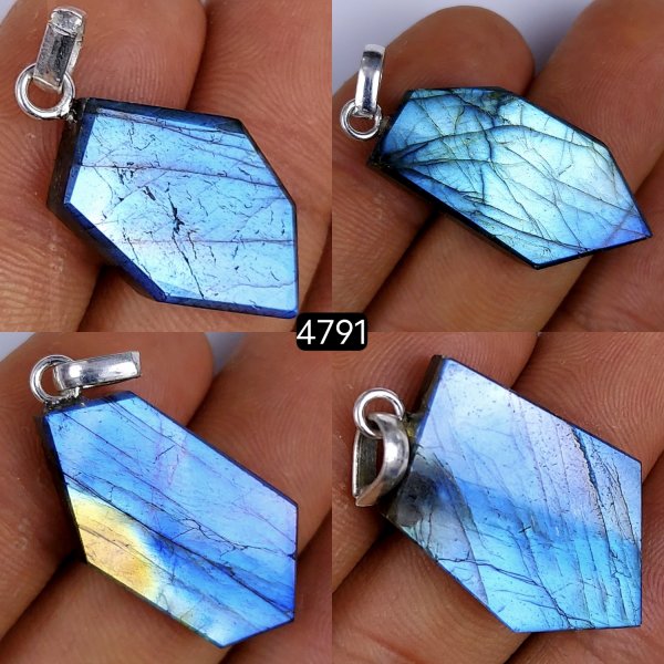 4Pcs 100Cts Natural Labradorite Slice Pendant Free Form Single Loop Connector Pendant Blue Ffire Labradorite  26x16 21x13mm#4791