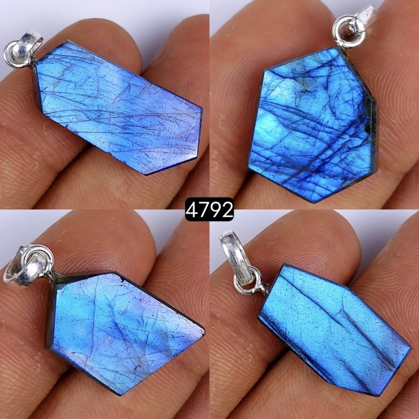 4Pcs 81Cts Natural Labradorite Slice Pendant Free Form Single Loop Connector Pendant Blue Ffire Labradorite  28x12 20x18mm#4792