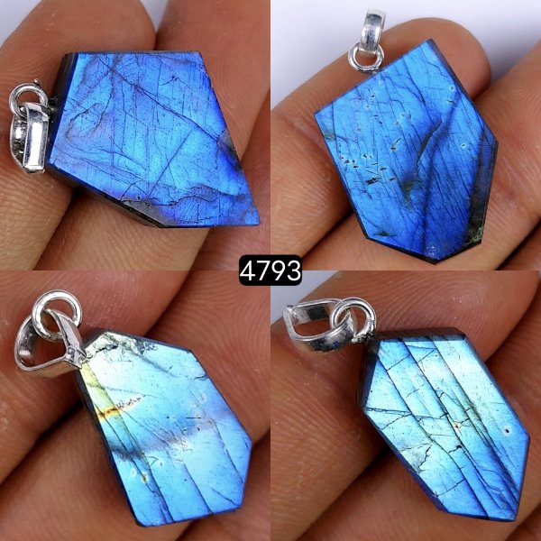 4Pcs 85Cts Natural Labradorite Slice Pendant Free Form Single Loop Connector Pendant Blue Ffire Labradorite  28x20 20x10mm#4793