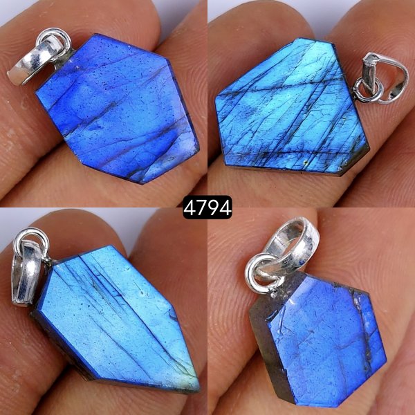 4Pcs 74Cts Natural Labradorite Slice Pendant Free Form Single Loop Connector Pendant Blue Ffire Labradorite  20x18 12x12mm#4794