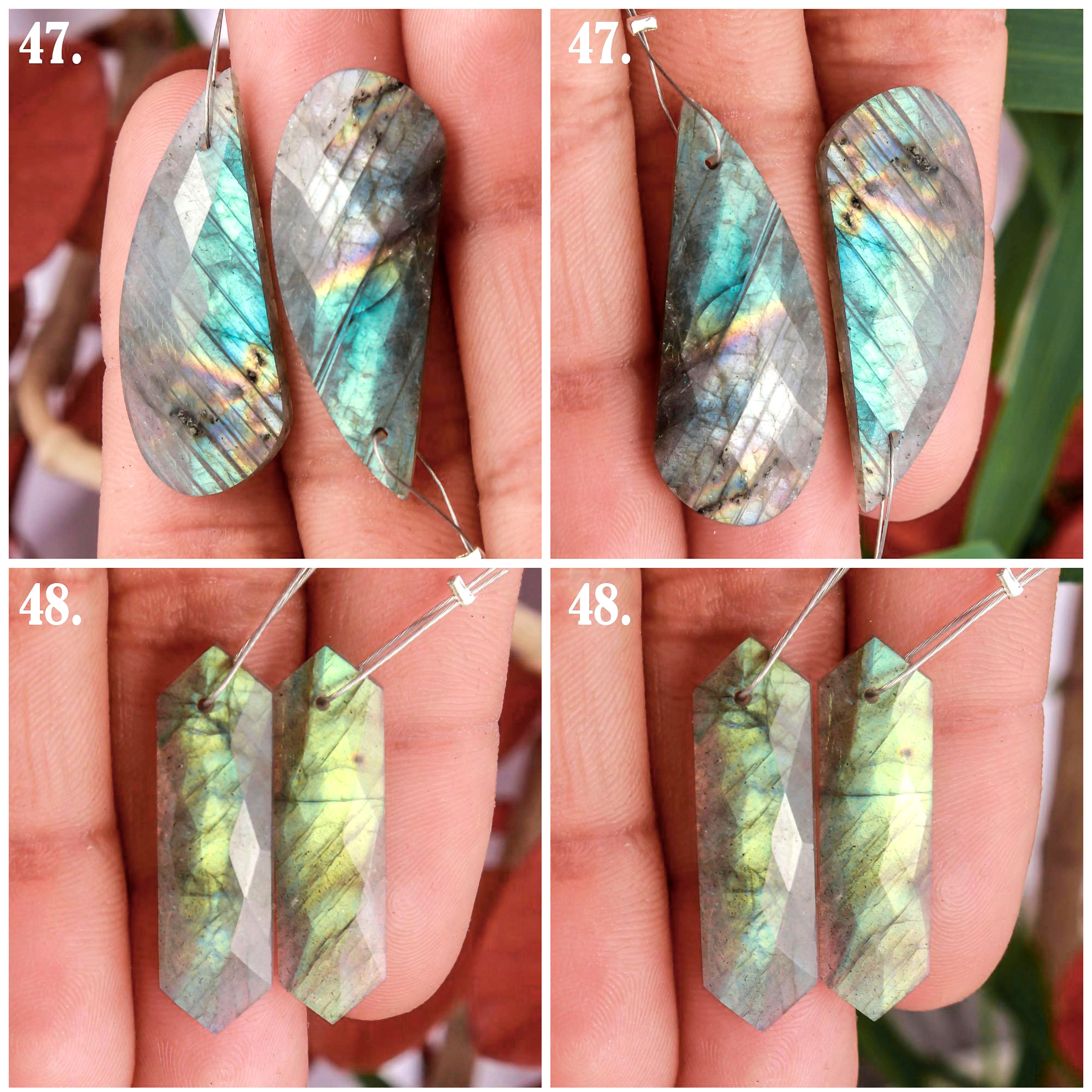 Natural Faceted Labradorite  Front To Back Drilled Earring Pair Loose Gemstone
