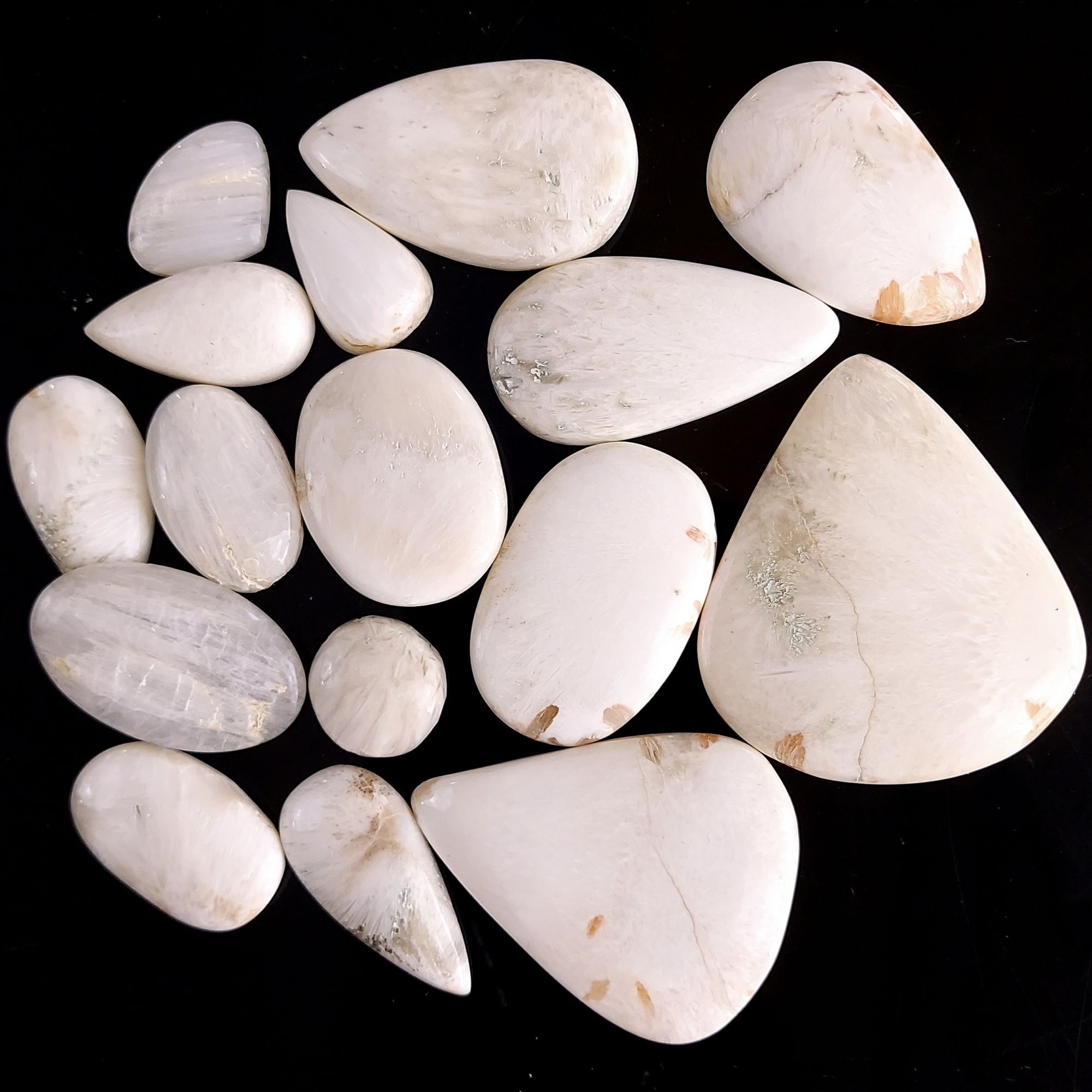 16Pcs 573Cts  Natural White Scolecite Cabochon Palm Gemstone lot Back Unpolished 50x45 20x12mm#481