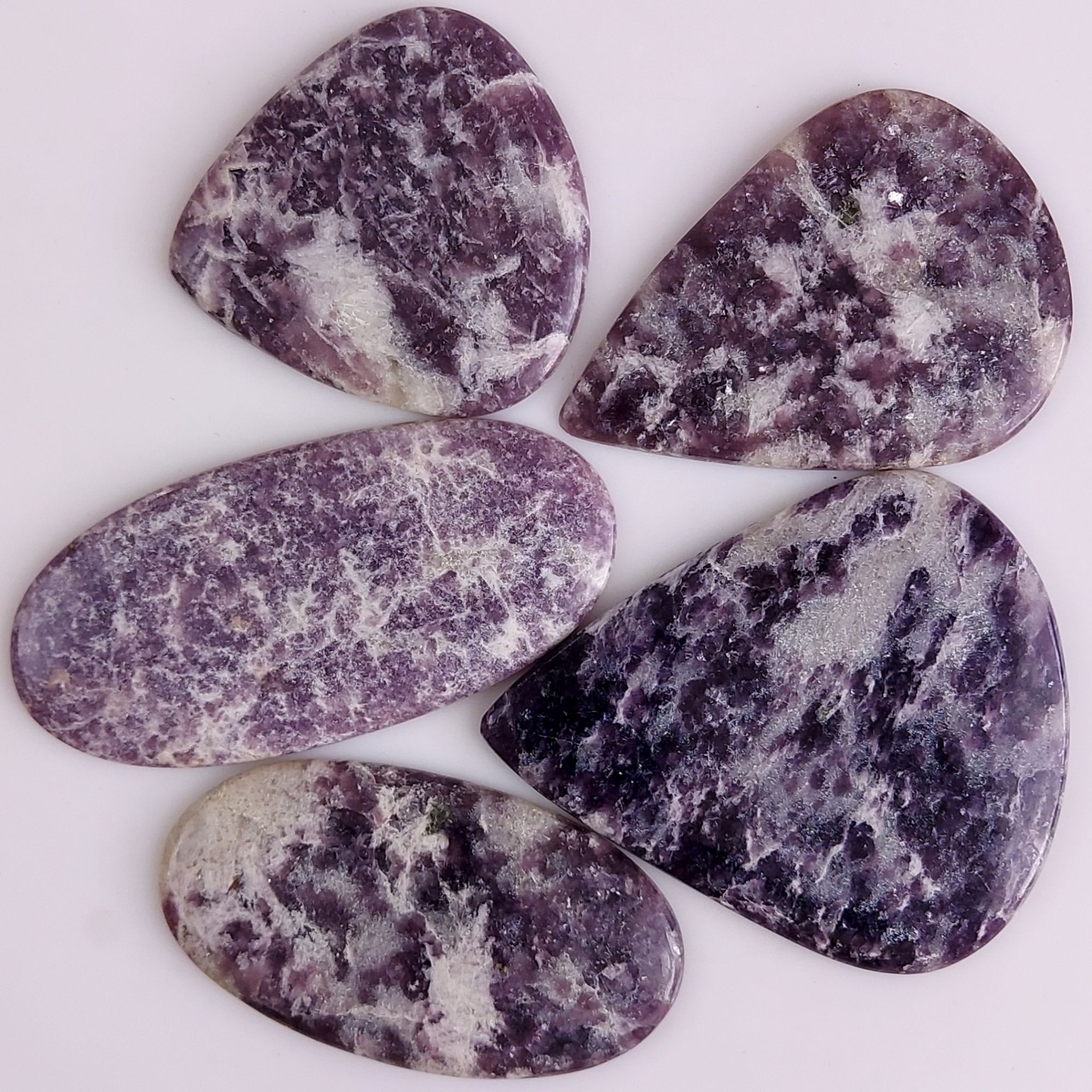 5Pcs 838Cts  Natural Purple Lepidolite Cabochon Loose Gemstone Lot Back Unpolished 82x38 54x55mm#486