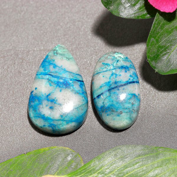 70.Cts 2 Pcs Natural Smooth Chrysocolla Mix Cabochon Loose Gemstone Wholesale Lot Size 30x18 26x14mm#1151