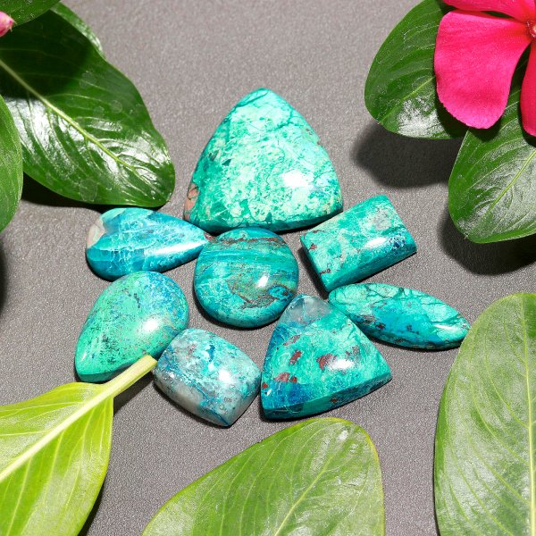 163.Cts 8 Pcs Natural Smooth Chrysocolla Mix Cabochon Loose Gemstone Wholesale Lot Size 27x27 16x12mm#1152